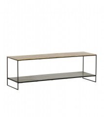 METAL CAFE TABLE WITH SHELF ANTIQUE GOLD BLACK     - CAFE, SIDE TABLES